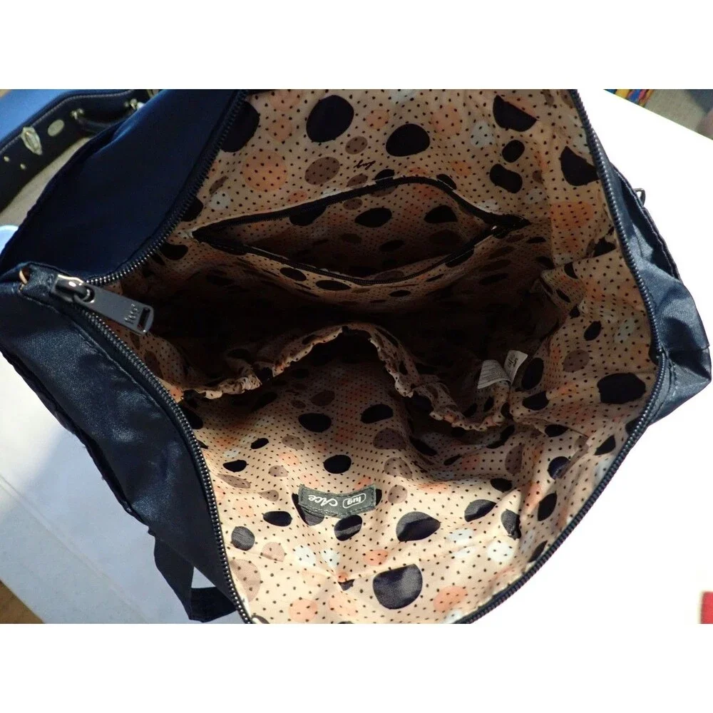 LUG Ace Tote Bag Womens Navy Nylon 2-in-1 Backpack Purse RFID Polka Dot Lining